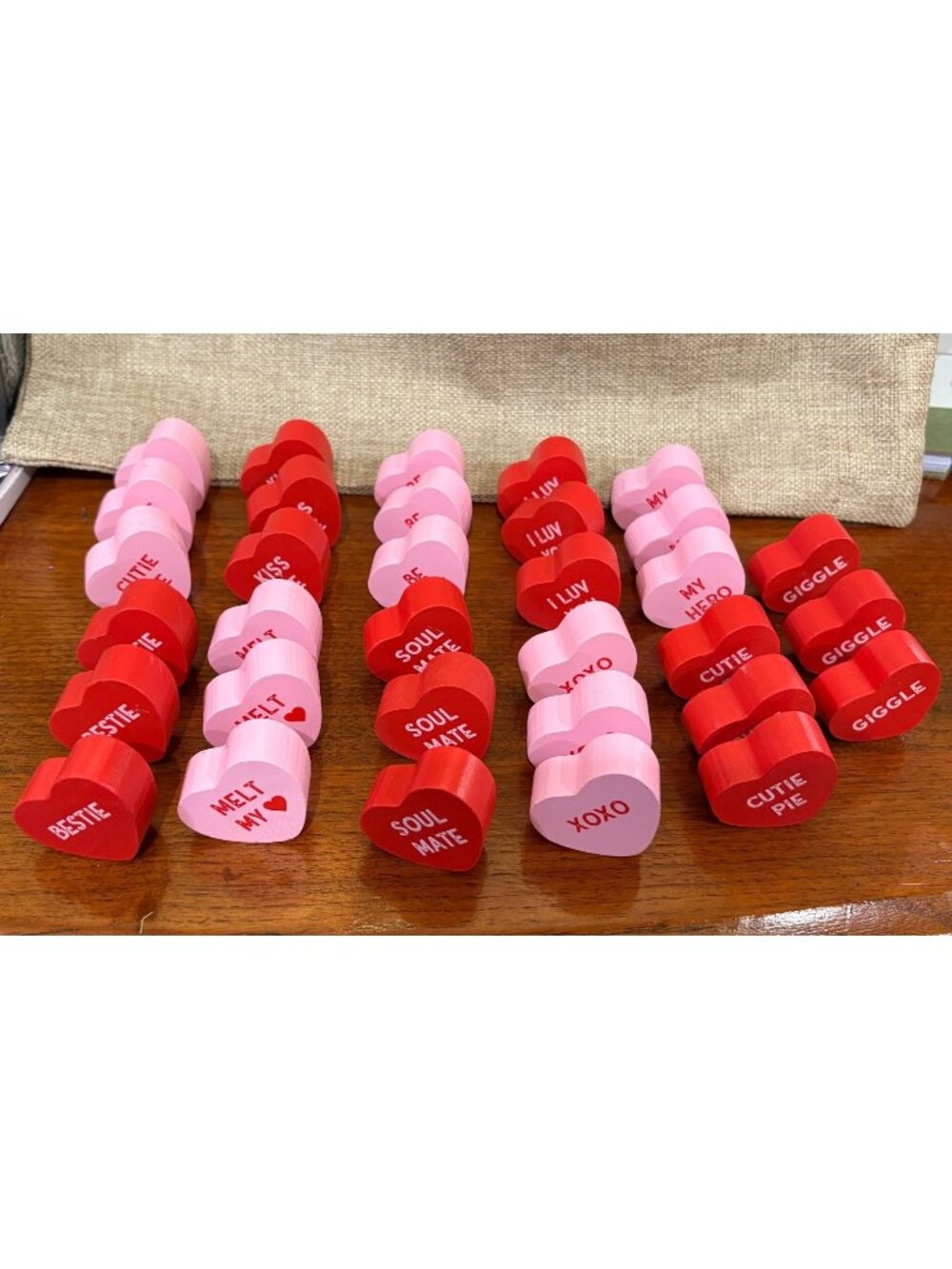 Sweethearts Wooden Conversation Hearts Pink & Red Set Of 33 Valentines Day Decor
